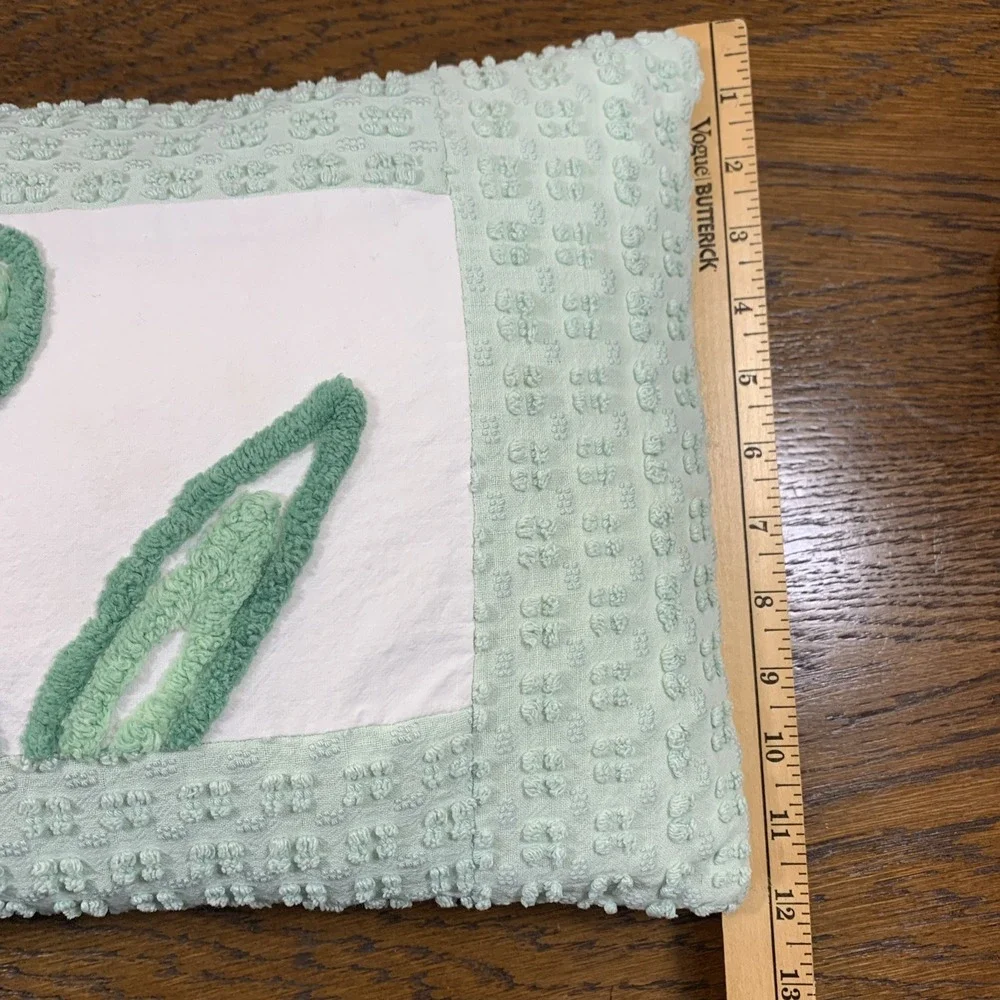Vtg Mint Green Chenille Clover Throw Pillow 18x12 St Patrick's Day Spring EUC